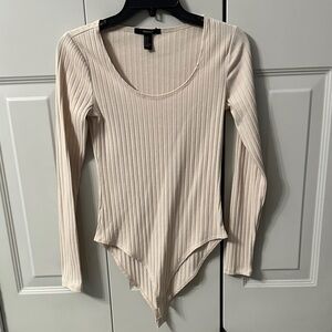 Forever 21 Ribbed Beige Long Sleeve Bodysuit (4)